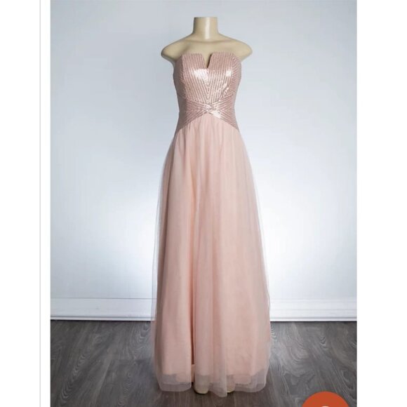 Trixxi NWT Strapless Sequin Bodice Pink Chiffon evening Gown prom Dress Size 7 - Picture 9 of 9